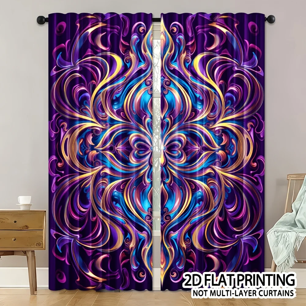 Royal Purple Abstract Psychedelic Swirl Digital Print Curtains Pair Drapes for Living Room Bedroom Window Decor Polyester