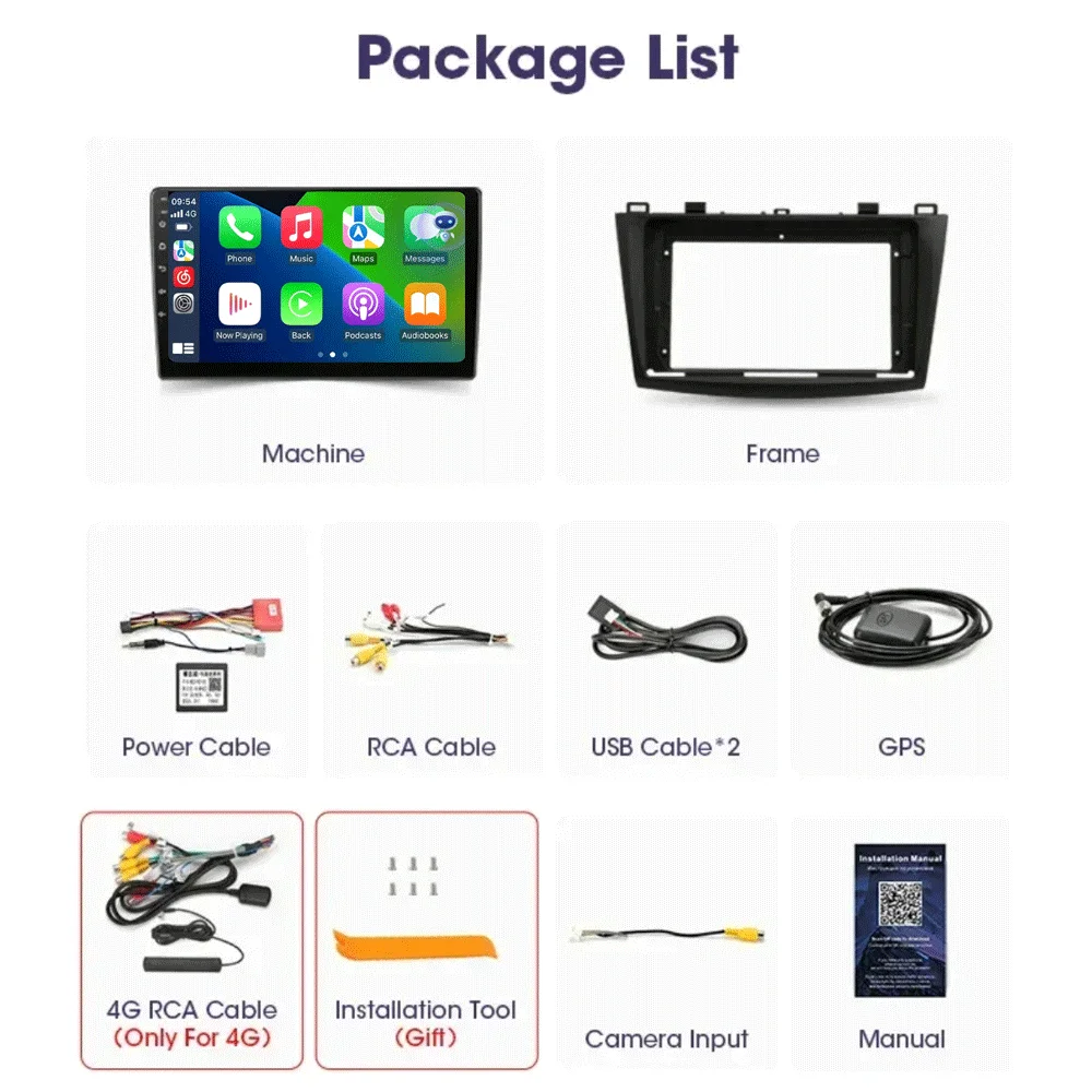 Android 16 For Mazda 3 2010-2013 Video Player Car Radio Multimedia Stereo Navigation Carplay Speakers Head Unit  Audio GPS 2 Din