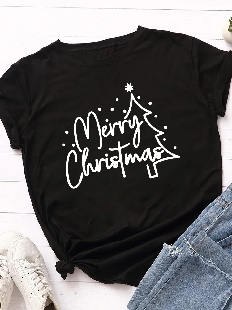 

Merry Christmas Tree Print Women T Shirt Short Sleeve O Neck Loose Women Tshirt Ladies Tee Shirt Tops Clothes Camisetas Mujer