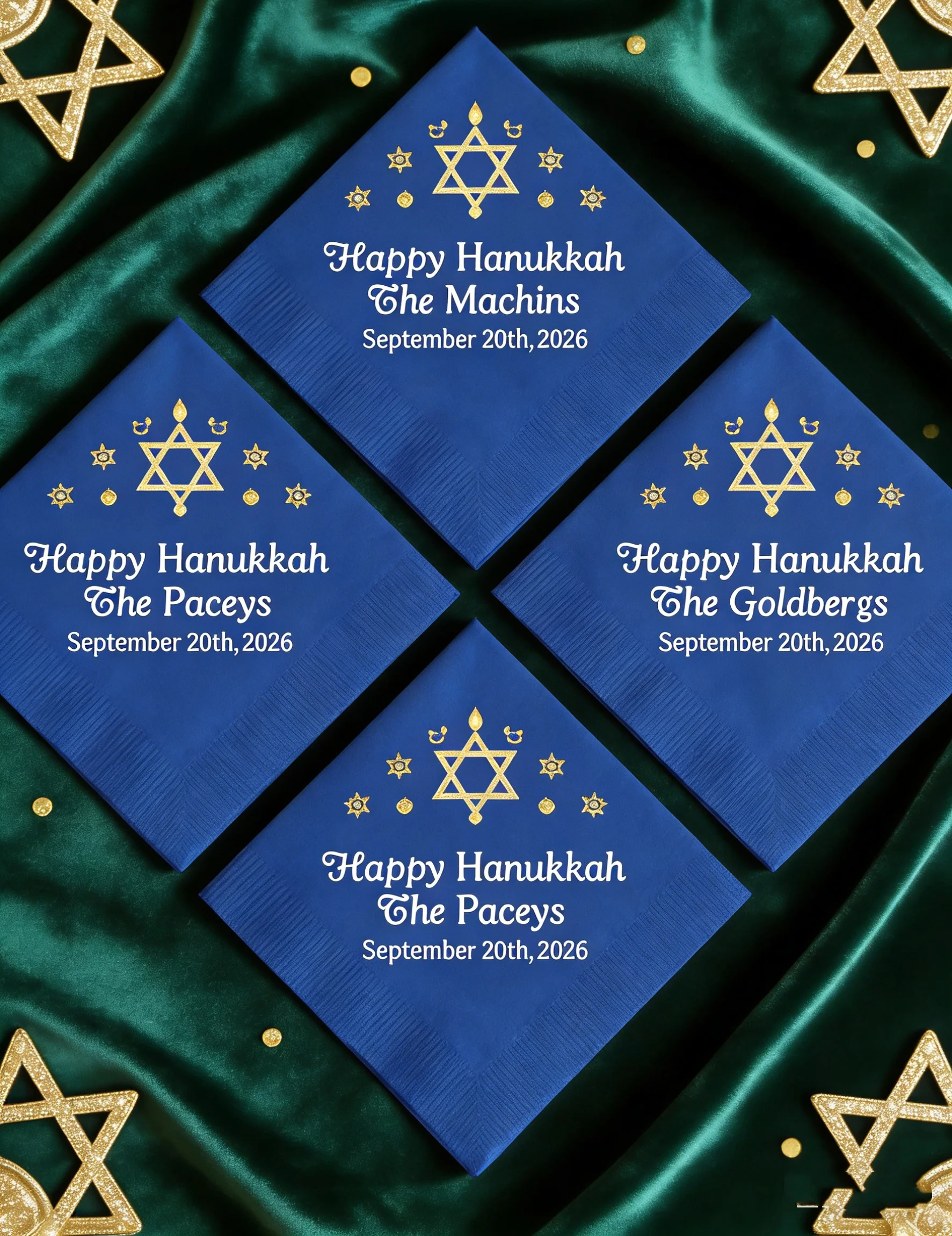50pcs Custom Chanukah Monogram Napkins | Personalized Hanukkah Printed Paper Napkins for Holiday Party Appetizer Bar Decor