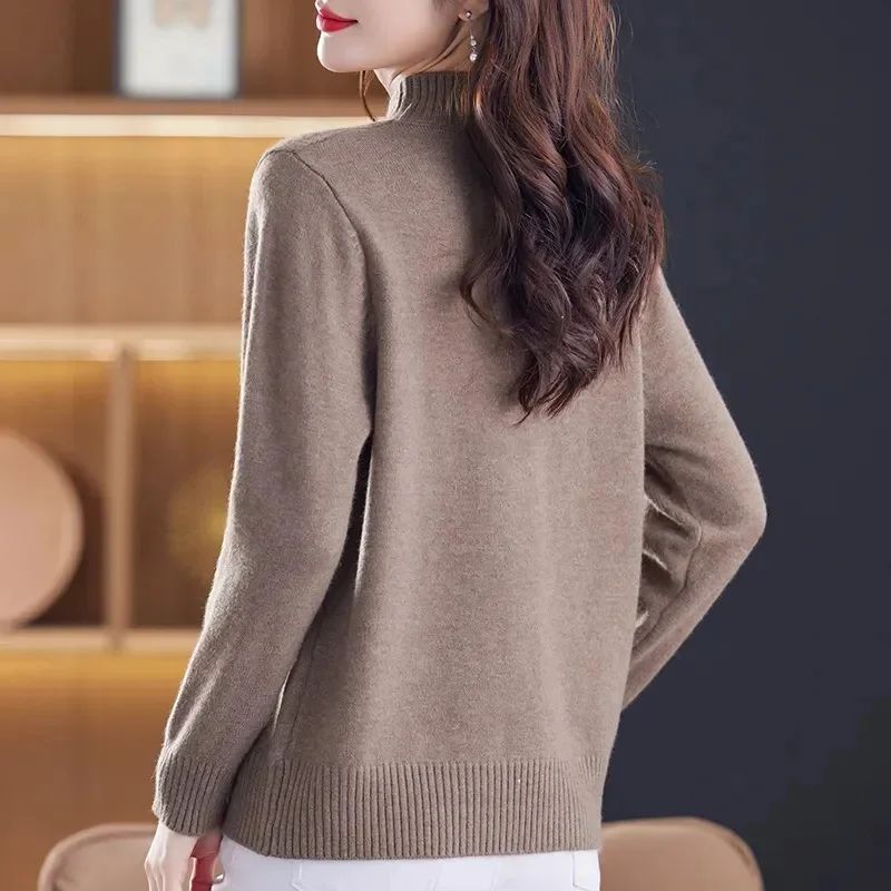 

Women's Sweater Bottoming Shirt Autumn Winter 2025New Pullover Loose Jacket Semi-High Collar Coat Thickened knitwear Tops Female