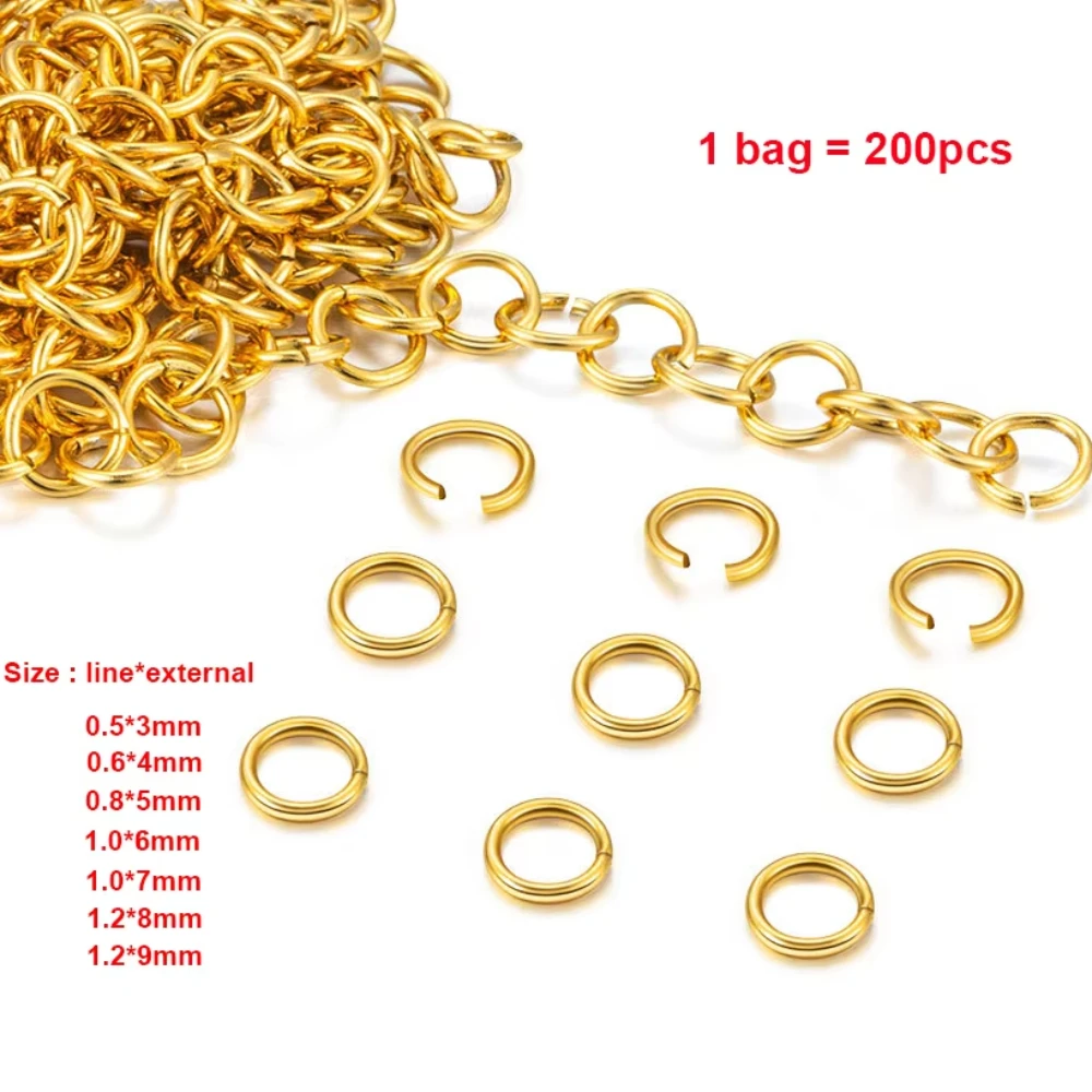 

Wholesale 200 Pieces/Pack 18k Gold Plated Stainless Steel Open Jump Ring DIY Jewelry Crafting Found 5mm 3mm 4mm 8mm Size