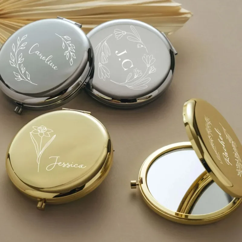 1PCS Free Personalized Custom Mirror Bridesmaid Mini Pocket Makeup Mirrors Dual Sides Cosmetic Bridesmaid Proposal Birth Gift