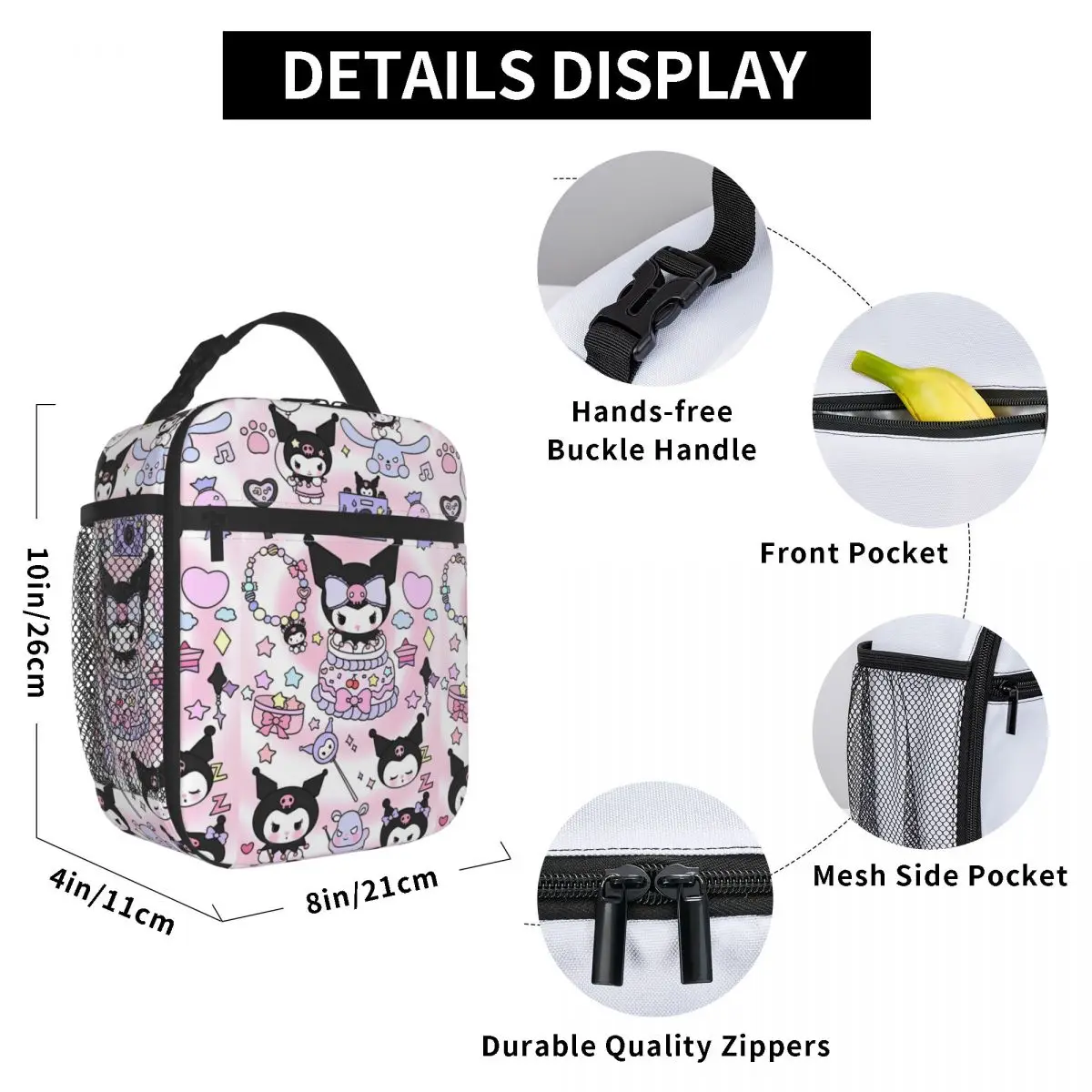 Kuromi Thermal Insulated Lunch Bag for Picnic Portable Food Bag Container Cooler Thermal Lunch Box