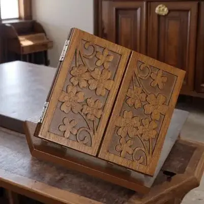 مرآة مكياج قابلة للطي بنمط نحت خشبي مبتكر، عملية ومتينة للنساء، أداة مكياج مرآة لمستحضرات التجميل قابلة للطي