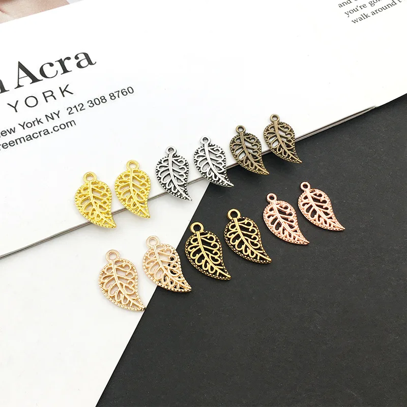 50pcs New Hand Made Metal Alloy 7 Colors Leaves Shape Charms Made with Love Pendants for Jewelry Making DIY Handmade Craft