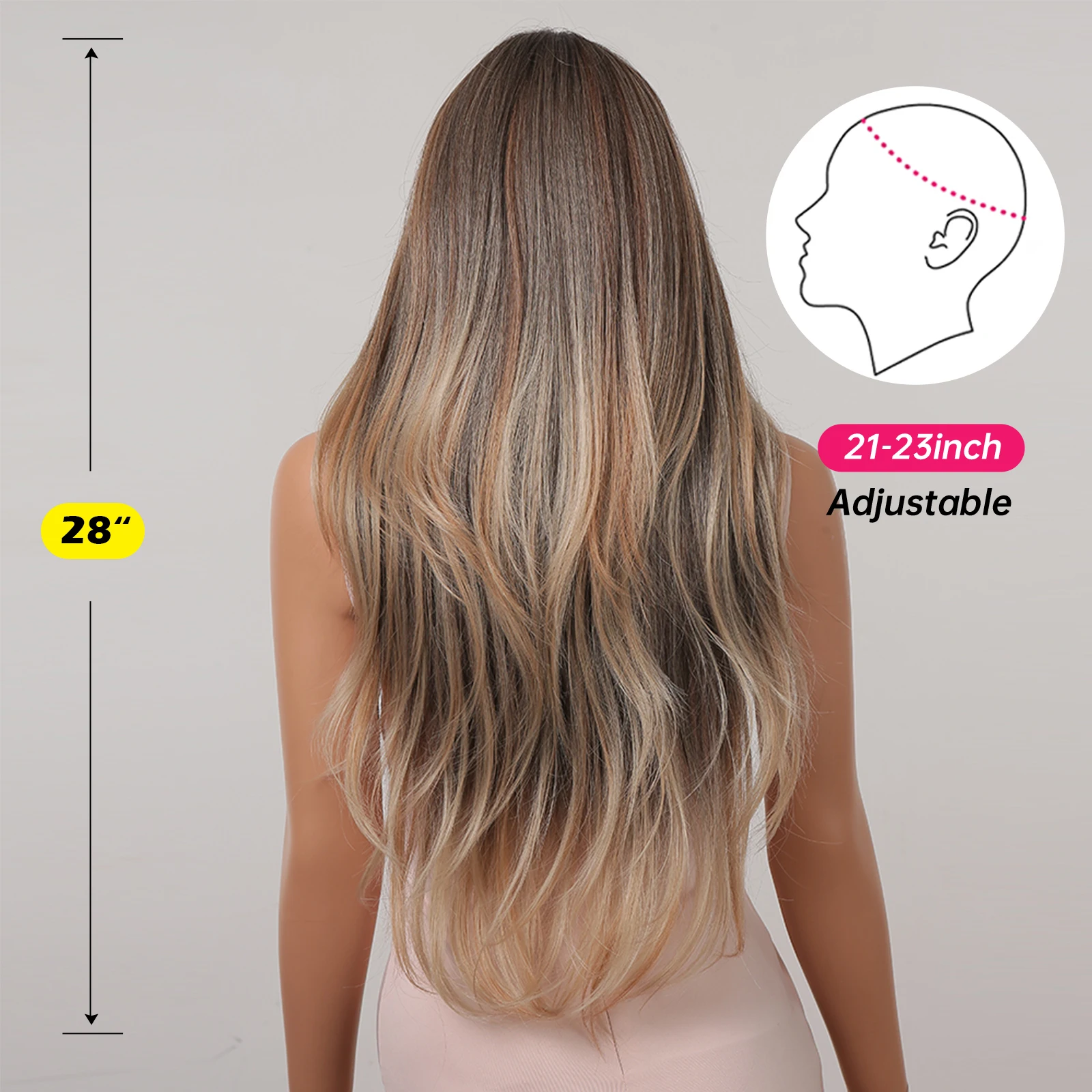 Synthetic Lace Hairline Wigs Brown Blonde Balayage Long Wavy Lace Forehead Wig Hand Crochet Lace Wigs for Women Heat Resistant image 5