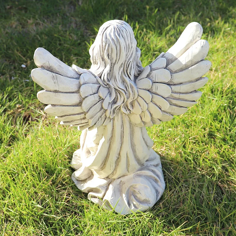 Figura ángel arrodillado resina artesanal para jardín europeo - imagen 2