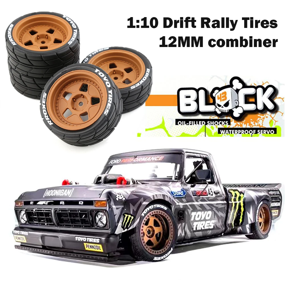 4pcs RC Rally Universal Drift Tire Wheels for HPI Kyosho Tamiya 1/10 Model Car WRC TT02 XV01 Ford Pickup Tyre