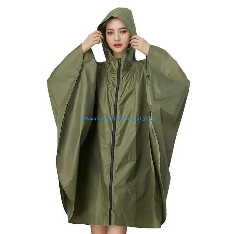 

573B Zipper Rain Poncho Waterproof Raincoat Reusable Hiking Hooded Coat with Pocket for Adults Women Men Gift