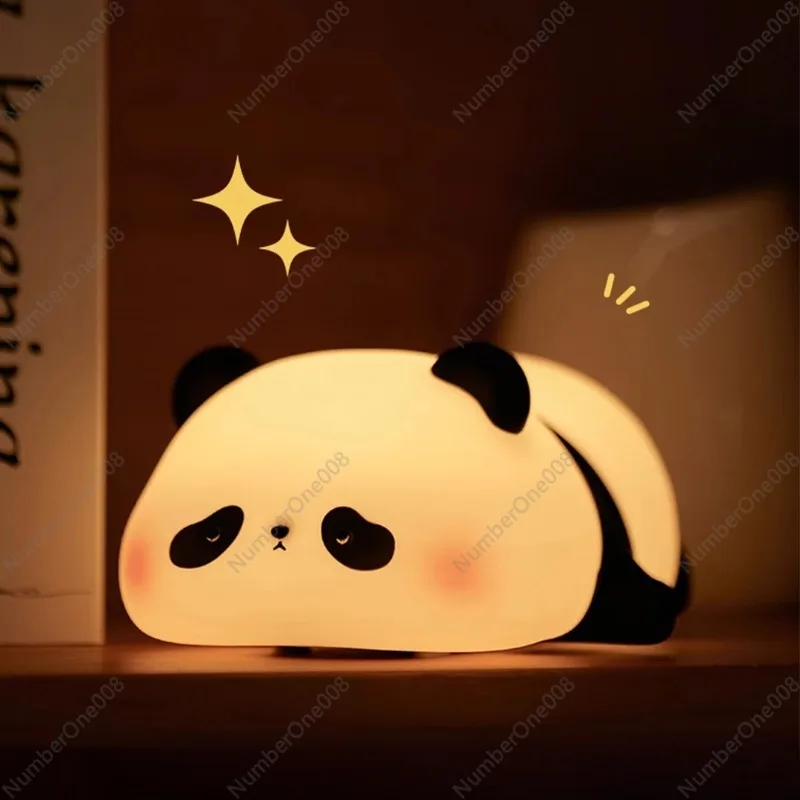 Lampu Malam LED Berbentuk Panda - Lampu Timer Silikon Isi Ulang USB dengan Cahaya Lembut untuk Kamar Tidur Anak & Dekorasi Kamar Bayi