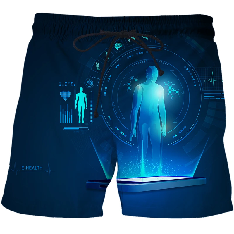 

AI technology data illustration funny 3D Printing men's shorts vacation beach shorts loose casual sports shorts loose pants