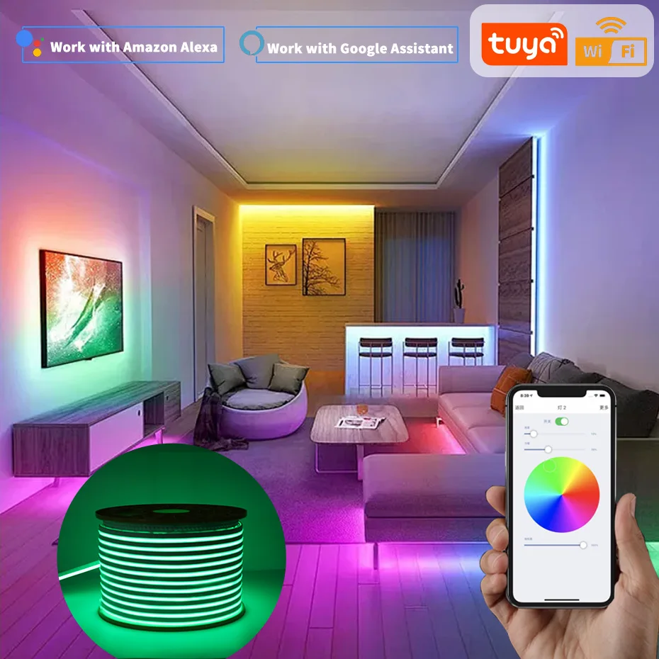 220V AU Tuya Smart RGB LED Neon Strip Light IP65 Waterproof Flexible Ribbon Outdoor Lighting WiFi/RF Remote Control Led Light