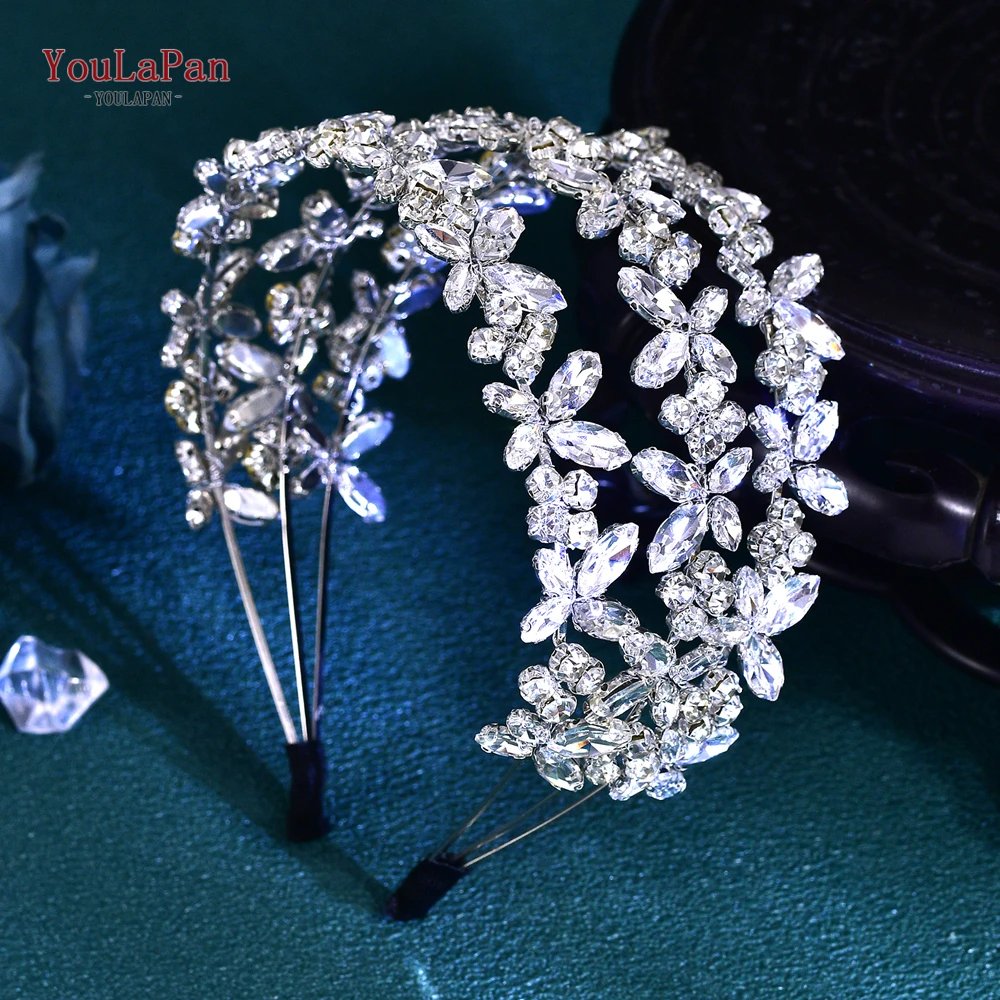 TOPQUEEN Wedding Bridal Hair Accessories Bride Rhinestone Hair Hoop Women Handmade Headwear Banquet Jewelry Party Gift HP777