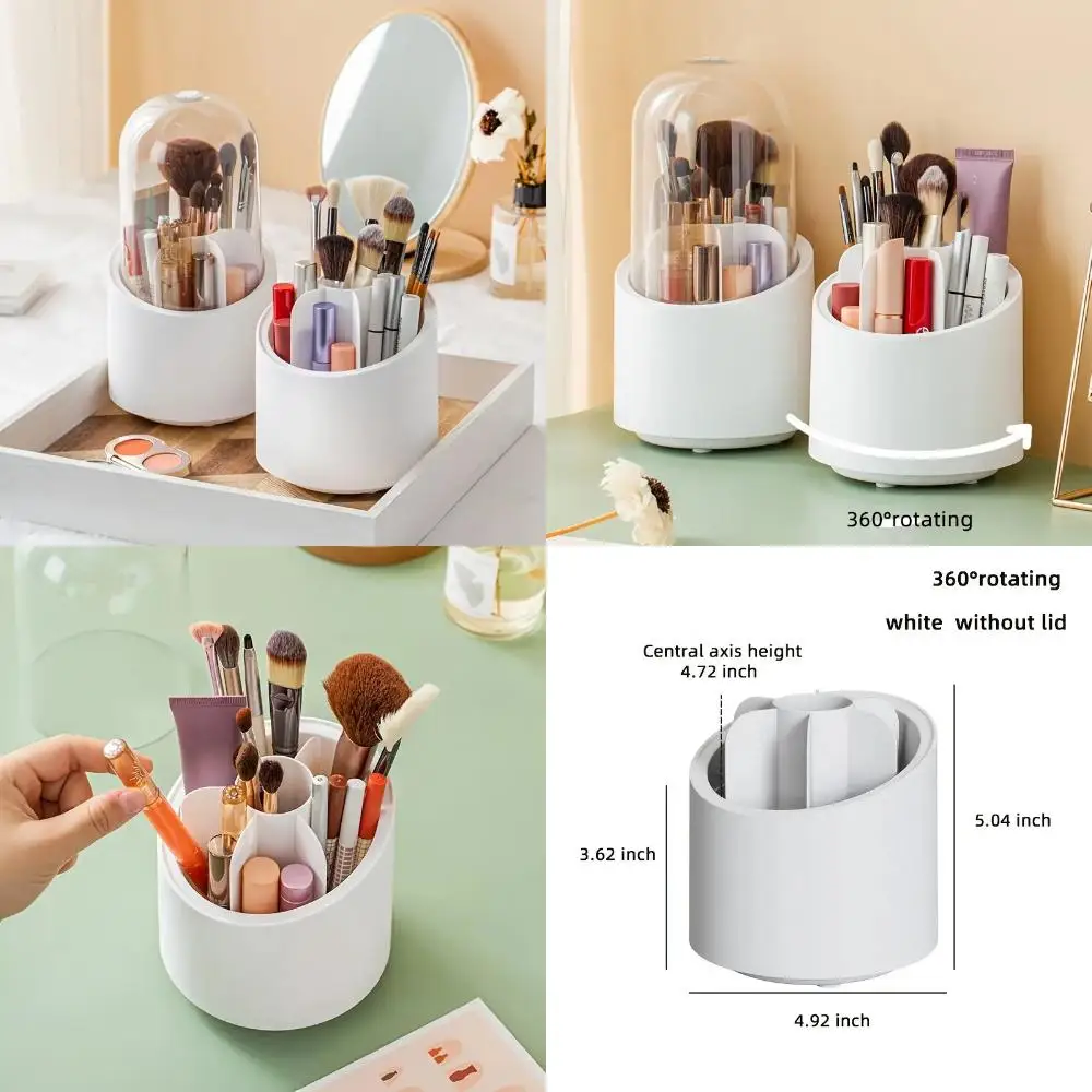 Portable Makeup Brush Holder with Dustproof Cover, 360 Degree Rotatable Cosmetic Storage Box Organizer Case for Bedroom Vanity B