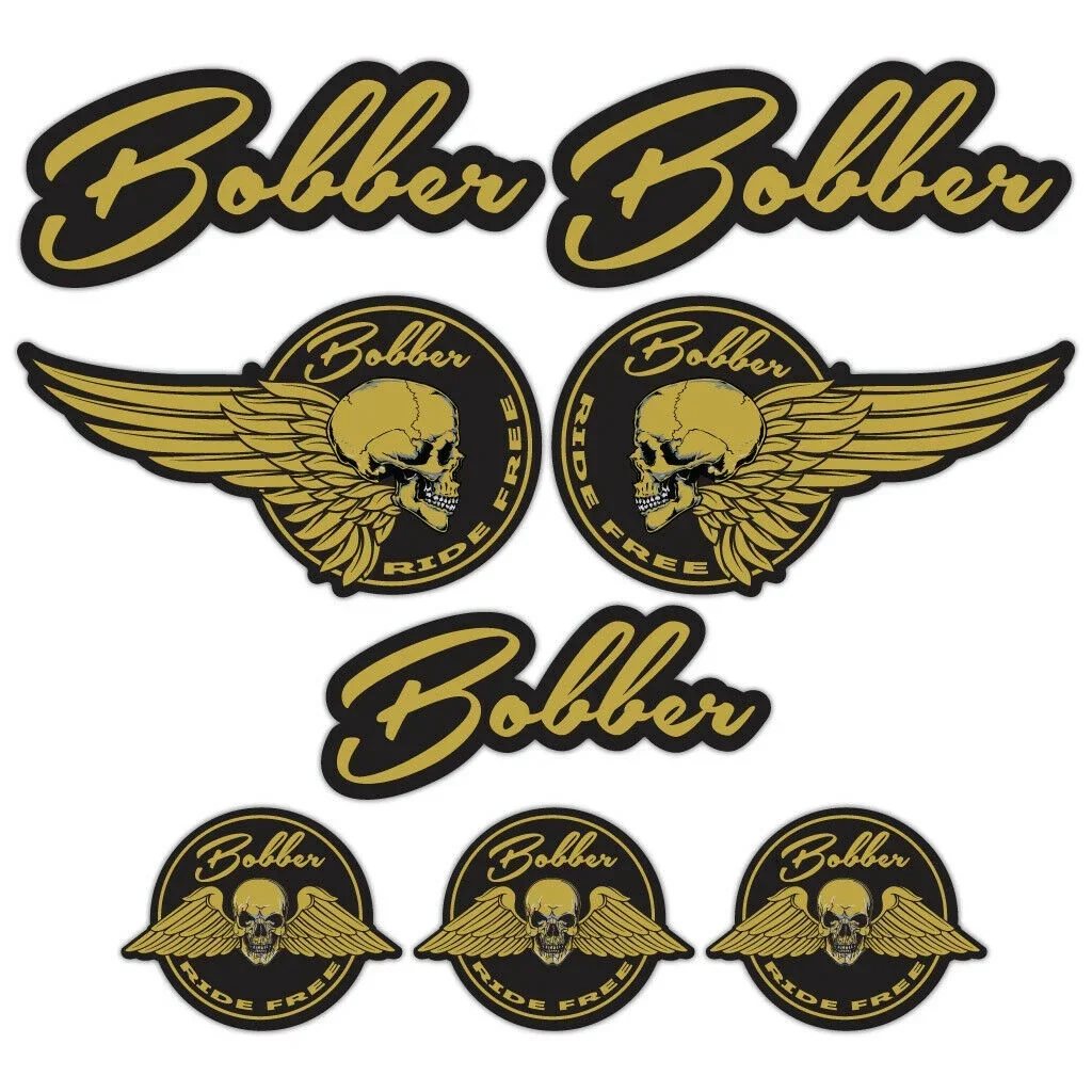 

For 1Set Bobber A4 Sticker Set Motorbike Motorcycle Biker Decals Black/Gold