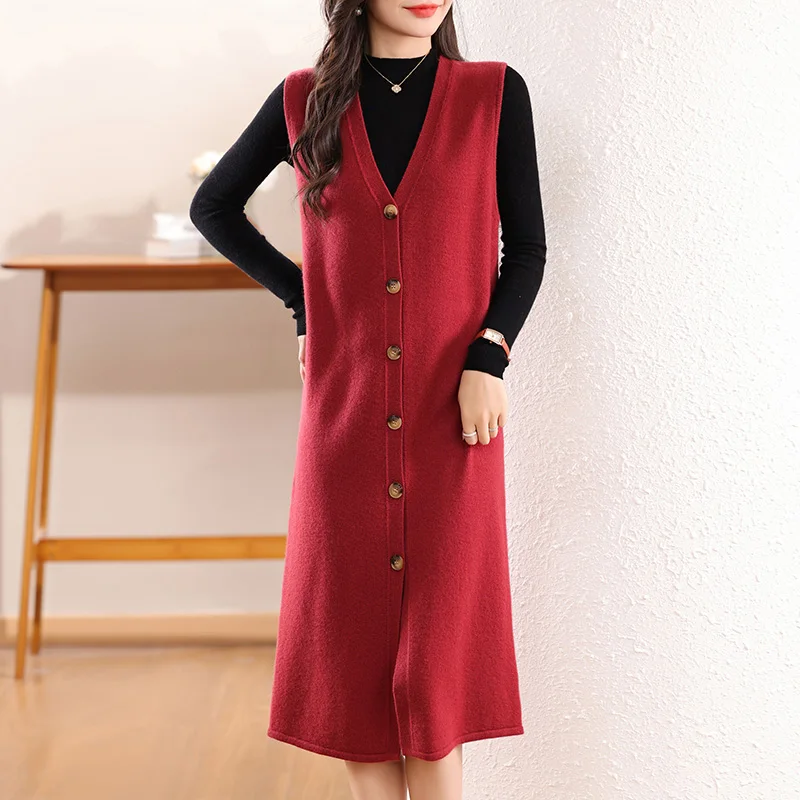 Long Wool Cardigans 100% Wool Women Knitwears New Fashion Pullovers  Ladies Cashmere Vests 2024 Autumn And Winter Vests