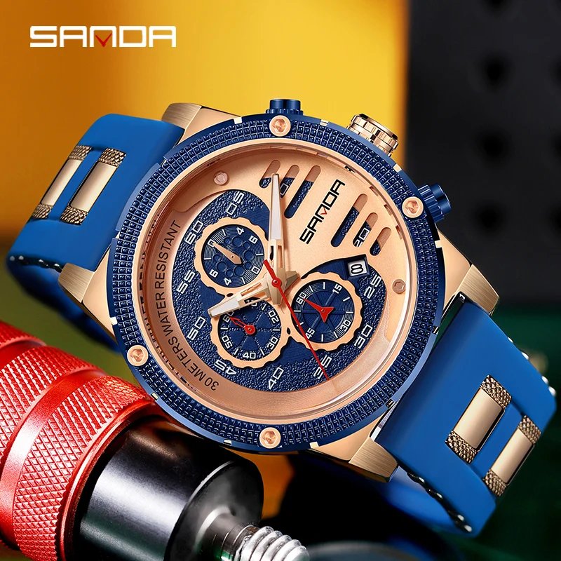 

SANDA Top Brand Luxury Men's Watches Sport Military Wristwatch Chronograph Luminous Date Quartz Watch Silicone Strap Male Clock