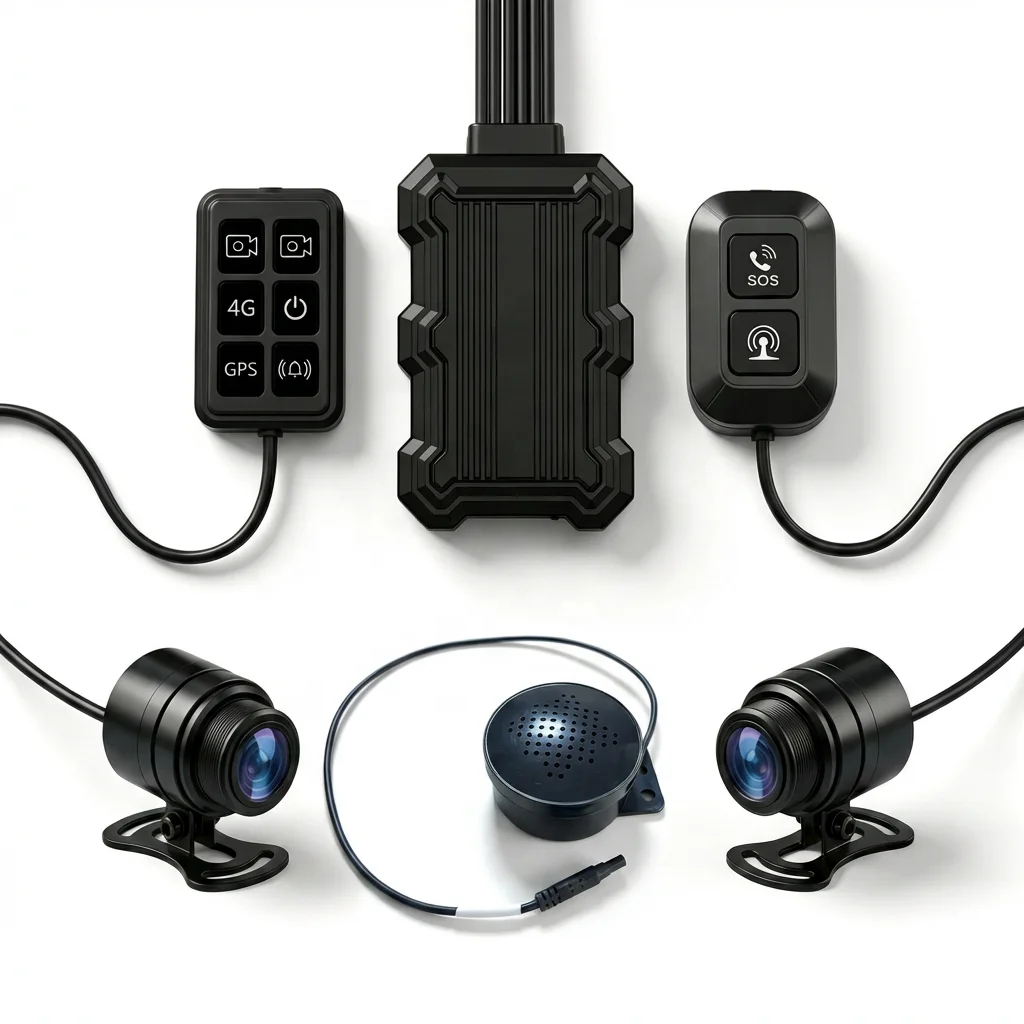 The 4G Al 2K dual-lens motorcycle dashcam supports GPS, ADAS, DMS APP, remote viewing, waterproof night vision features