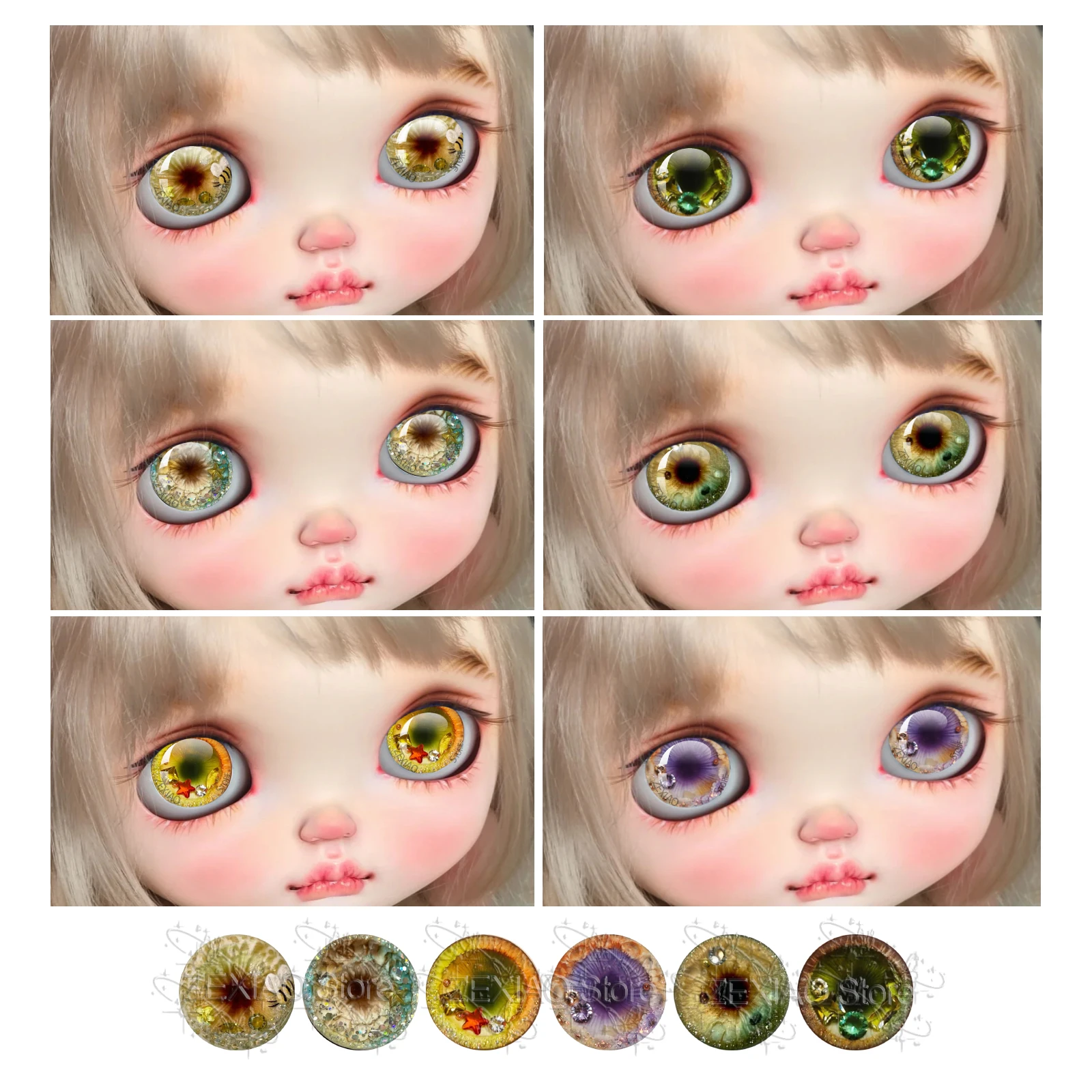 6Pairs Classic Blythe Eyes Chips Pupil Eye Chips 10mm-40mm Eyes Suitable Blythe Doll Toy Shiny Eye Piece Making Supplie MS008