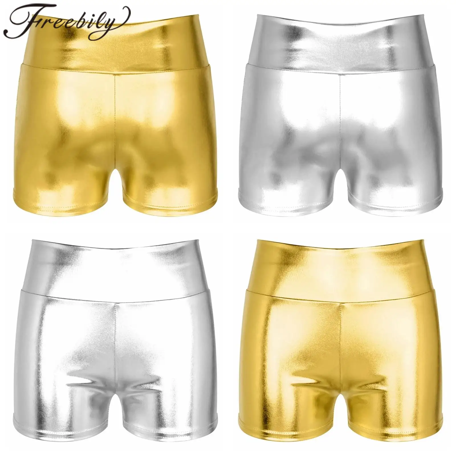 Damskie metaliczne szorty z lakierowanej skóry, krótkie spodenki klubowe, błyszczące, kobiece szorty z wysokim stanem, kostium na rave, do tańca na rurze.