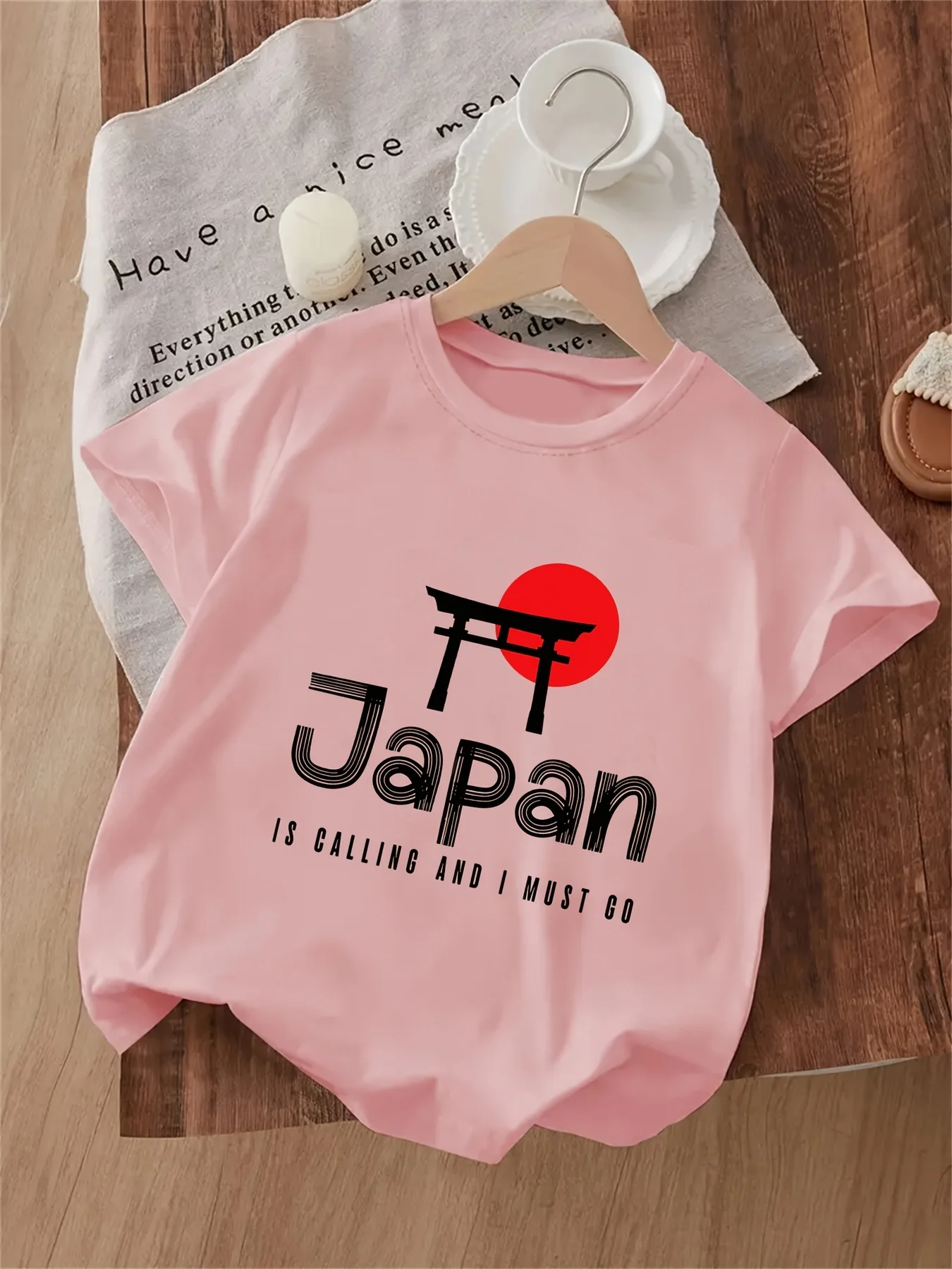 Japan Torii Gate Kids Tee Retro Letter Graphic Print Boys Girls Family Matching Cotton Summer Short Sleeve Basic Children Tshirt