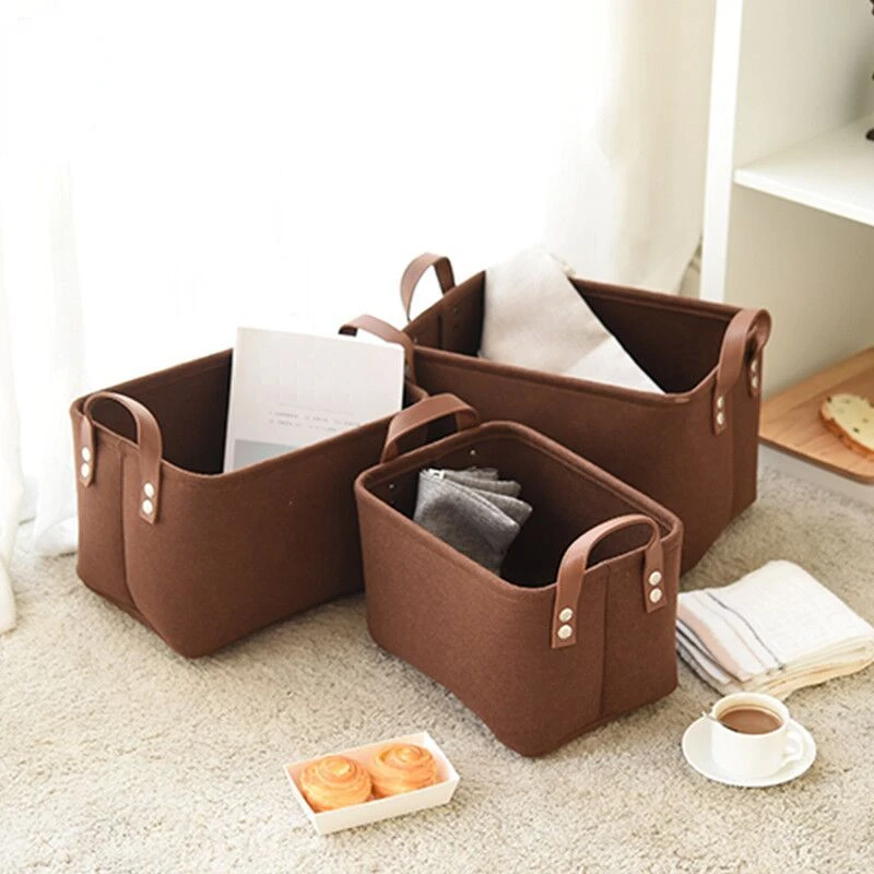 1pc Nordic Felt Storage Basket Living Room Tea Table Black Gray Sundries Storage Basket Cloth Felt Storage Box for Bedroom