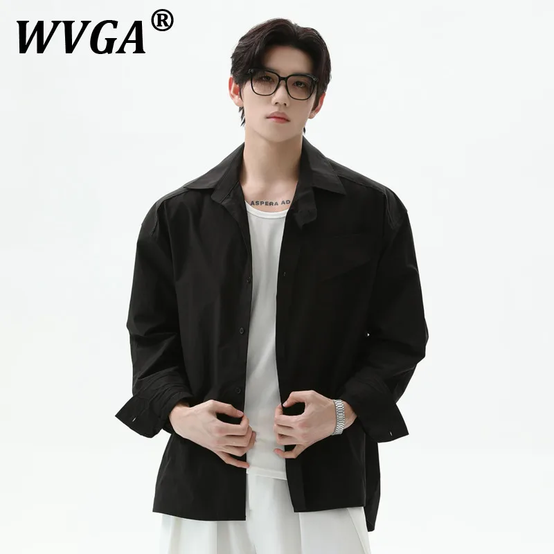 

WVGA Spring Autumn New Men's Tide High Street Long Sleeve Shirts Jacket Niche Chic Casual Turn-Down Collar Shirt Ins Y2K W10417