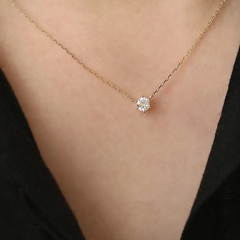 Exquisite S925 Sterling Silber 14K Gold Sechs-Klauen runde Schlüsselbeinkette Damen Valentinstag Geschenk Anhänger Halskette Schmuck – Detail 4