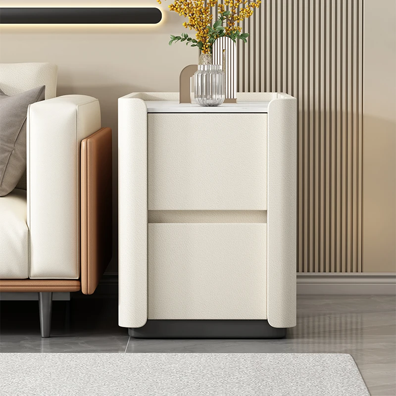 Italian Light Luxury Modern Wooden Rock Slab Villa Living Room Cabinet with 2 Drawers 2 Compartments Ultra-Narrow 30cm Width