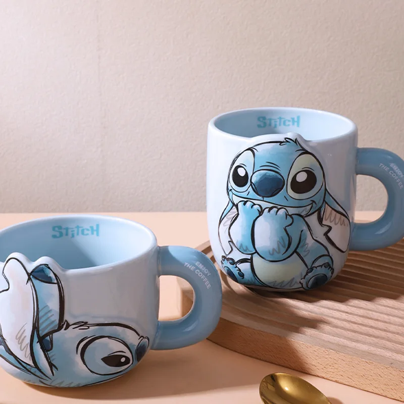 Anime Stitchss Cute Stitch Mug High Beauty Coffee Cup Ceramic Water Cup with Donut Handle Breakfast Milk Cup Birthday Gifts