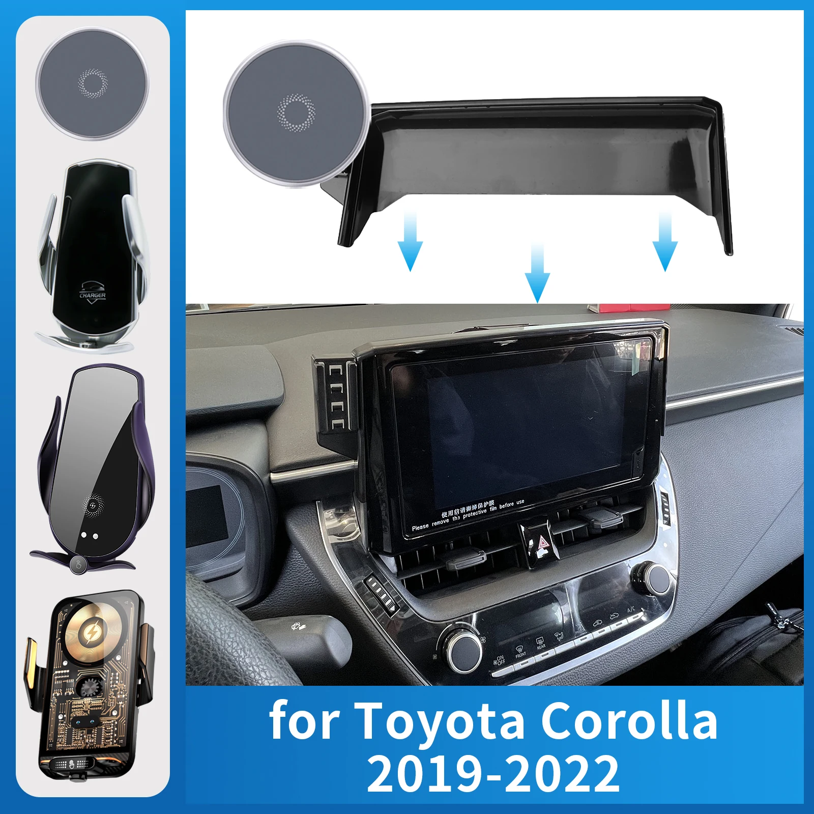 

for Toyota Corolla 2019~2022 E210 8/9in Car Phone Holder Screen Fixed Navigation Bracket Base Wireless Charging