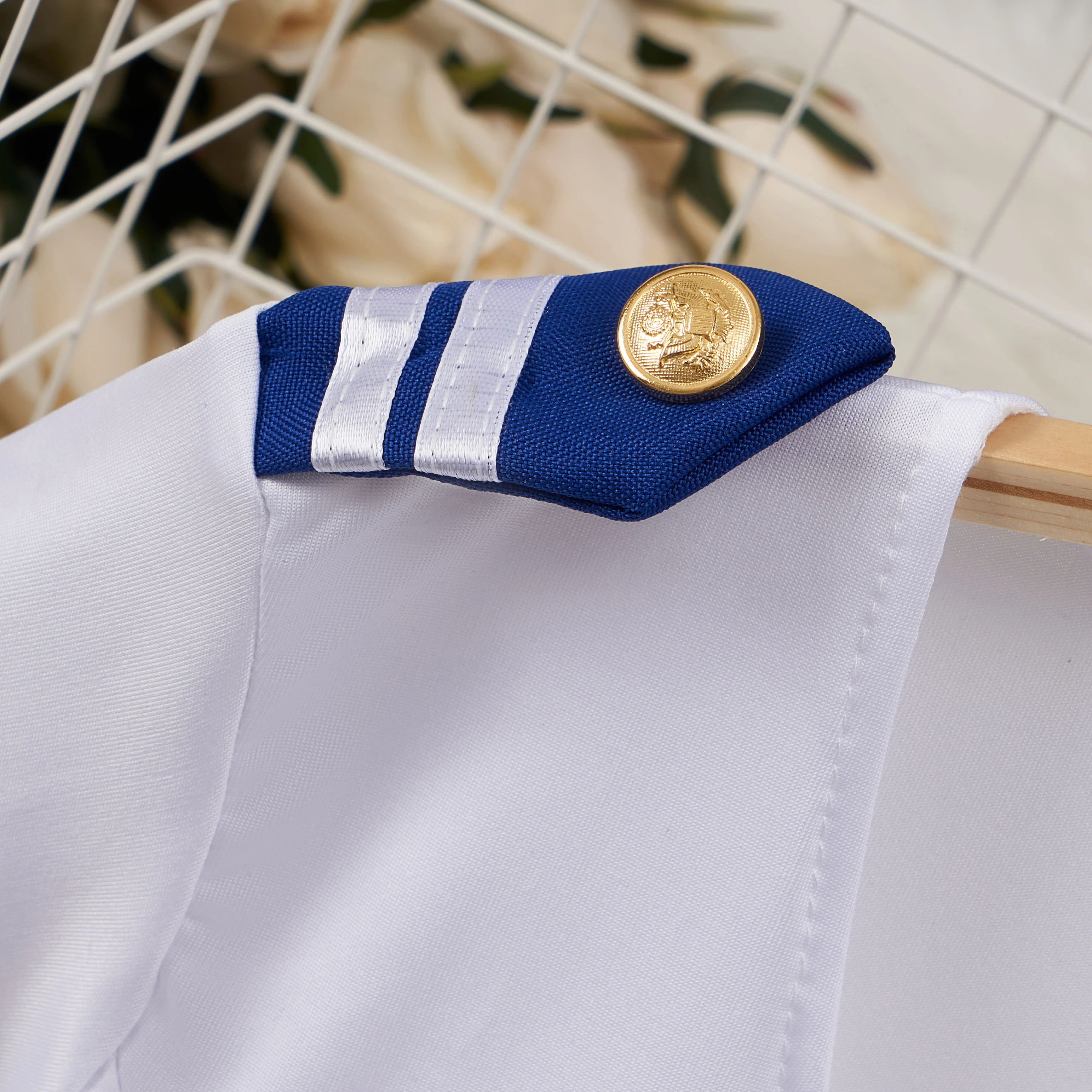 Female Sexy Sailor Officer Flight Uniform Role-playing Short Suits 4 Pieces V-neck T-shirt CropTop Blue Hip Wrap Skirt Exotic