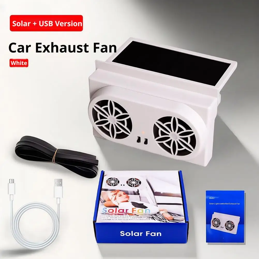 Solar Powered Car Exhaust Fan USB In-Cabin Air Circulation Radiator Cooler Summer Heat Dissipation Auto Ventilator Cooling Syste