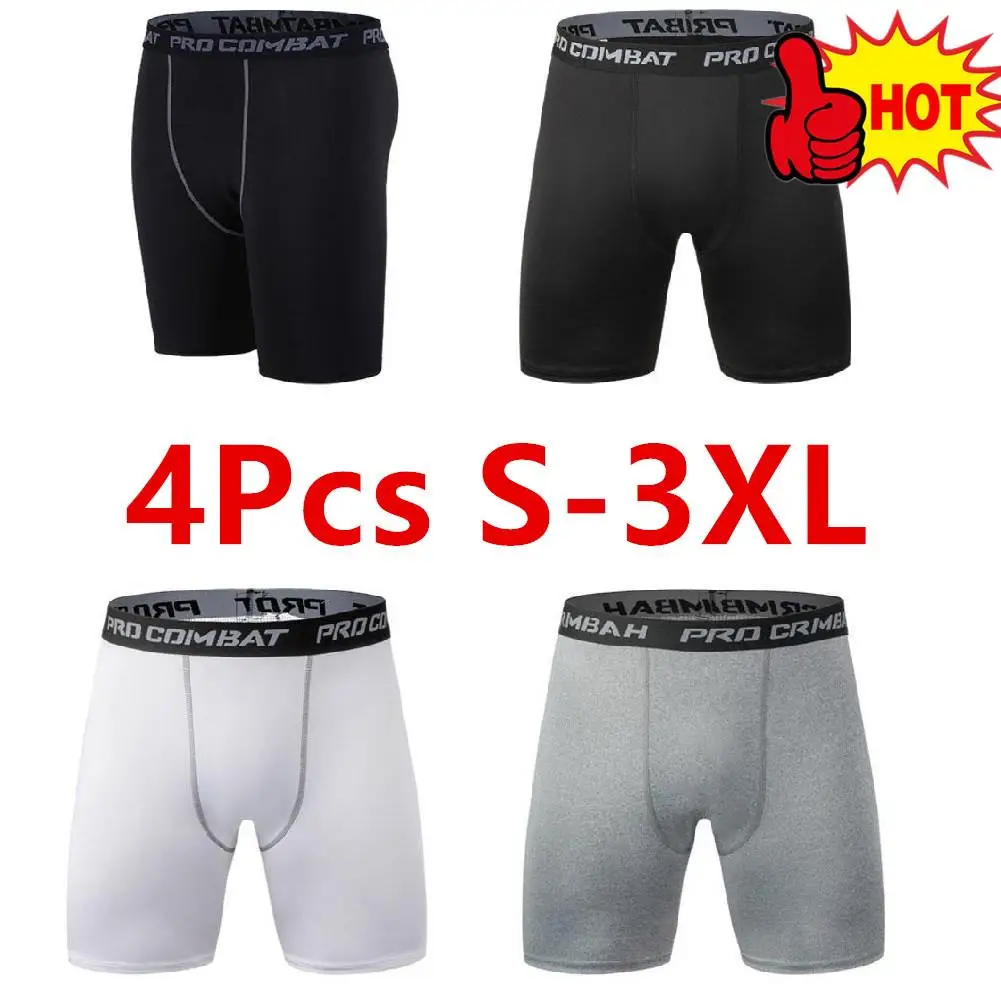 

4PCS Men Sports Leggings Fitness Elastic Compression Tights Drying Quick Size Fitness Plus Pants Running Training Stretch Shorts