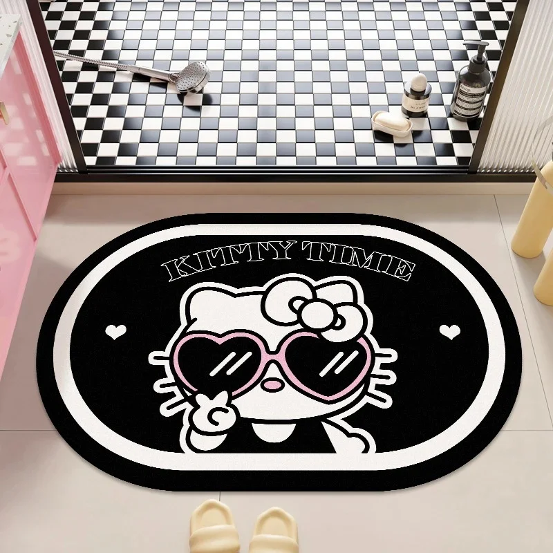 Hello Kitty Cool‑Style Oval Diatomite Door Mat Quick‑Dry Absorbent Y2K Sweet‑Cool Girls Home Gift