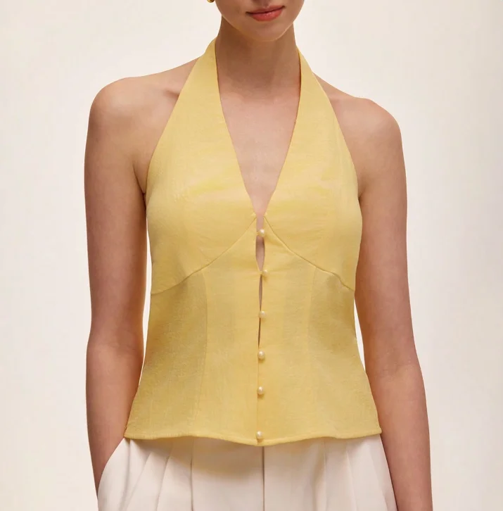 قميص بدون أكمام برقبة معلقة على الطراز الأوروبي والأمريكي #1