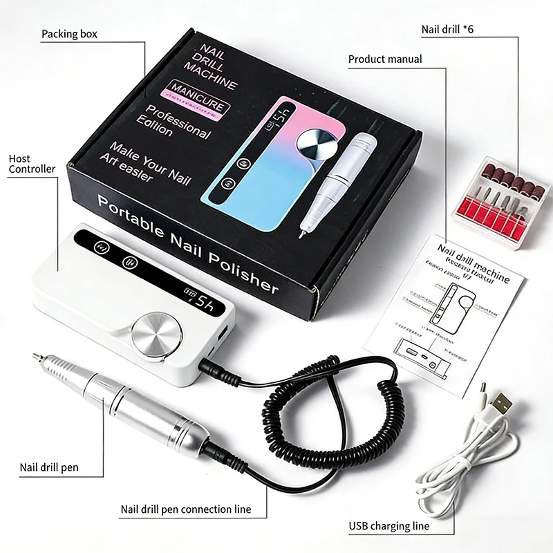 30000RPM Brushless Nail Drill Gradient USB Rechargeable Portable Low Noise Electric Nail File for Nail Salon Tool