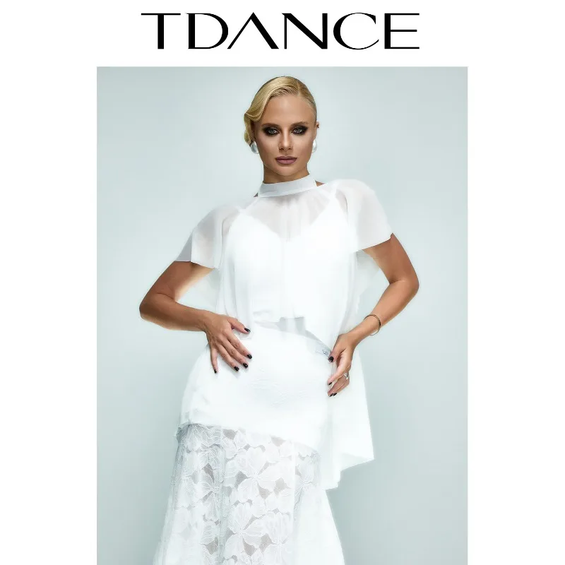 Danza moderna da donna TDANCE personalizzata [Muta in materiale di filato con giunture lunghe davanti corte e posteriori] Abito da pratica con senso del design