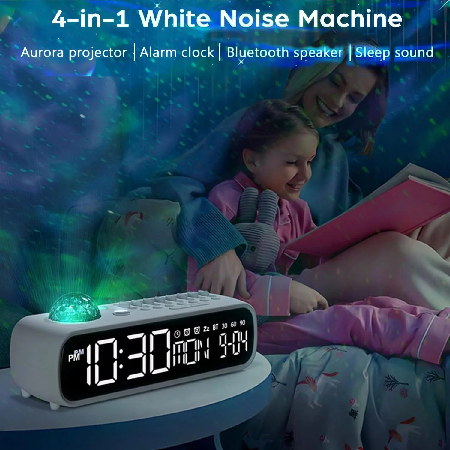 

White Noise Bluetooth Speaker Starry Night Projection Light Sleep Aid Soundbar Alarm Clock Music Box Sleep Timer Kids Gift