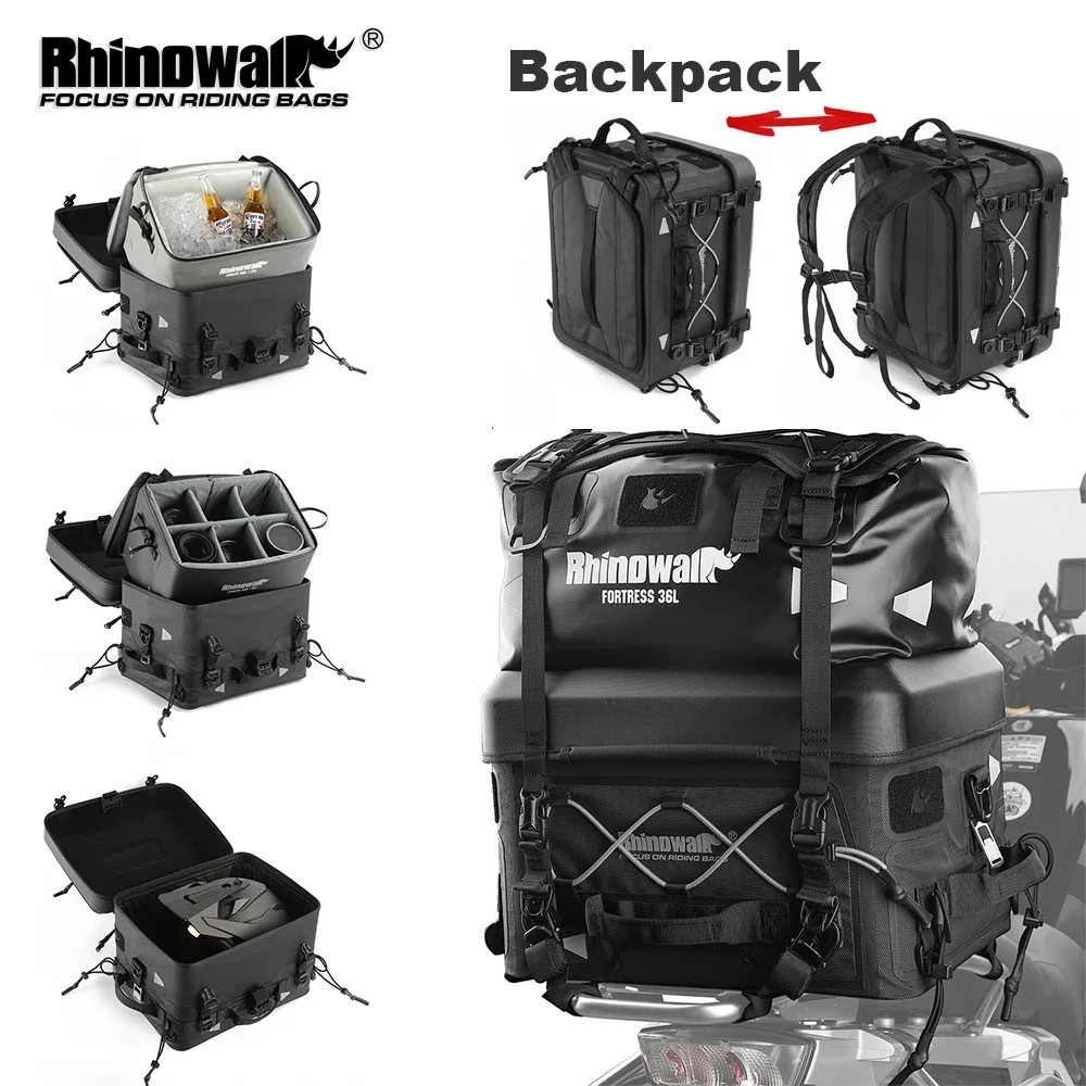 Rhinowalk Motorcycle Hard Shell Tail Bag Waterproof 36L Motorcycle Case Box Helmet Camera Cooler Bag Motor Accessories Backpack