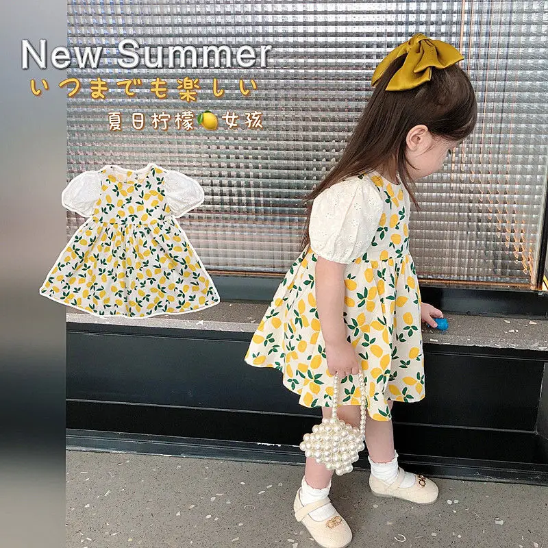 Baby girl floral fresh lemon pastoral style cute dress summer wear fashion skirt