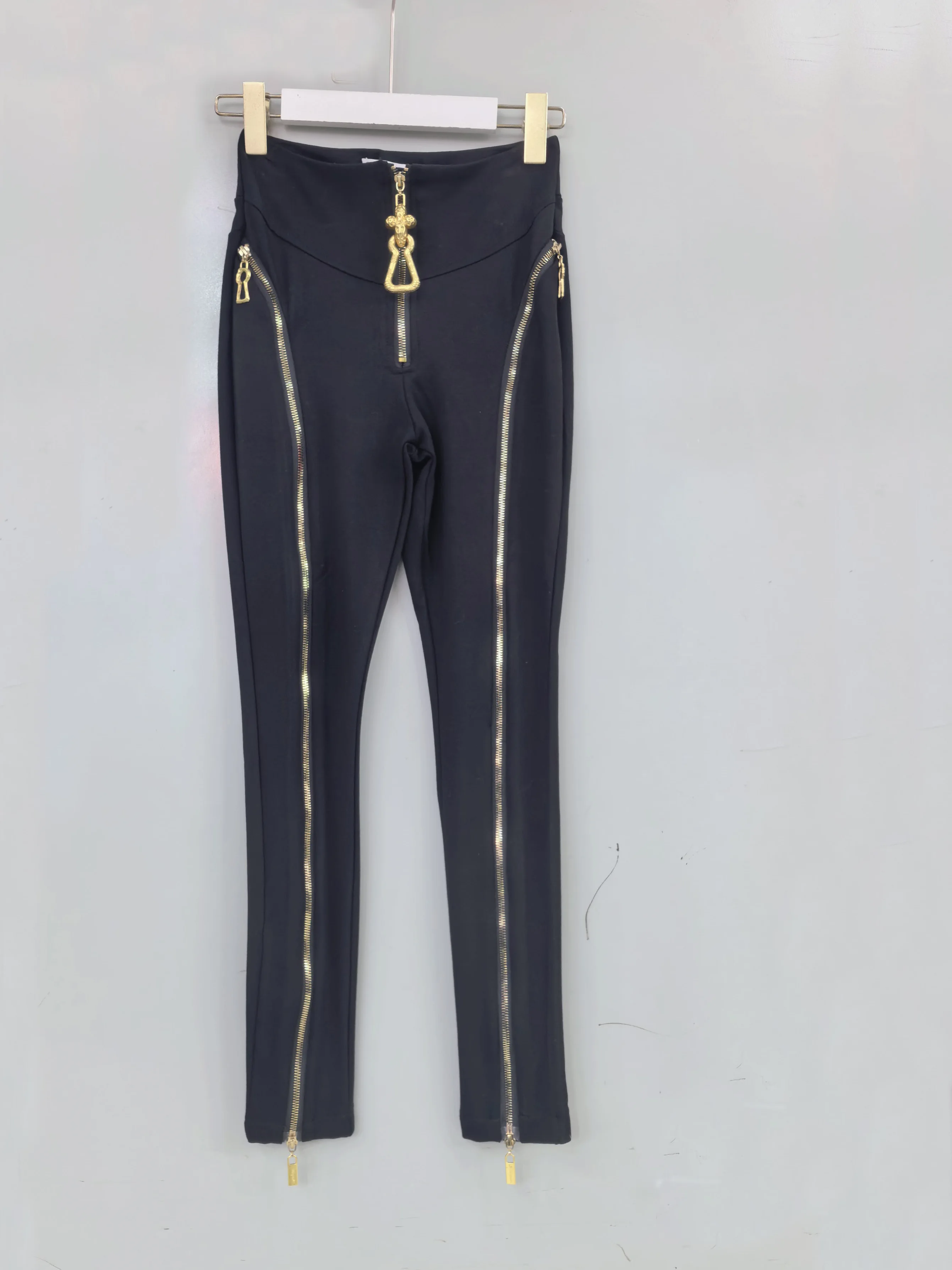 

High Waist Elastic Slimming Leggings Women's Fashion Urban Style Nine-Piece Pants Zipper Design Trendy Custom-Made Long Pants