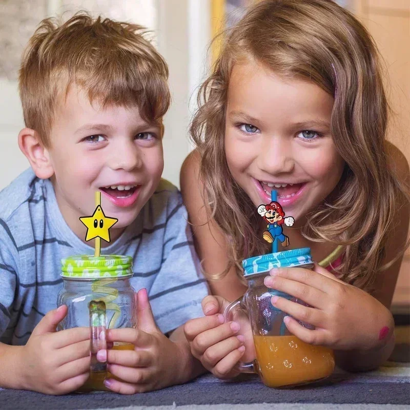 8 قطعة لعبة ماريوس بروس شفاطات للشرب Kawaii قابلة لإعادة الاستخدام القش حفلة عيد ميلاد الديكور استحمام الطفل أنيمي لوازم الحفلات لعبة هدية