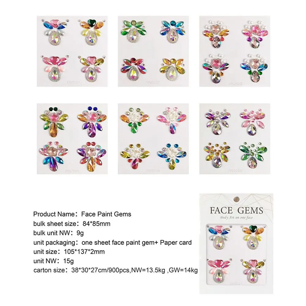 Adhesive Makeup Diamond Sticker Diamond Mask Temporary Crystal Gems Tattoo Glitter 3D Crystal Rhinestone Tattoo Party