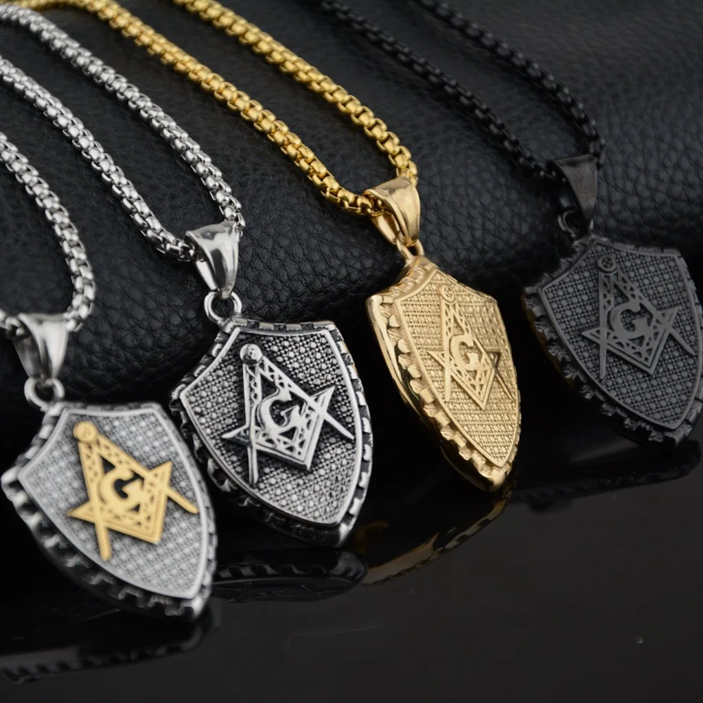 Mens Free Mason Stainless Steel Freemason Symbol Sheild Masonic Accessories Pendant For Necklace