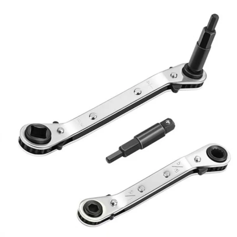 Refrigeration Repair Dual Head Square Ratchet Wrench Quick Aircon Service Valve Spanner Multi-purpose HVAC Disassembly Tool Kit