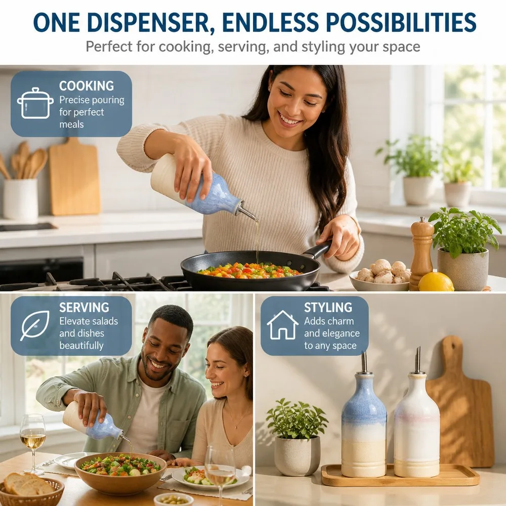 Ceramic olive oil bottle kitchen soy sauce vinegar household automatic opening and closing of separate bottles without hanging