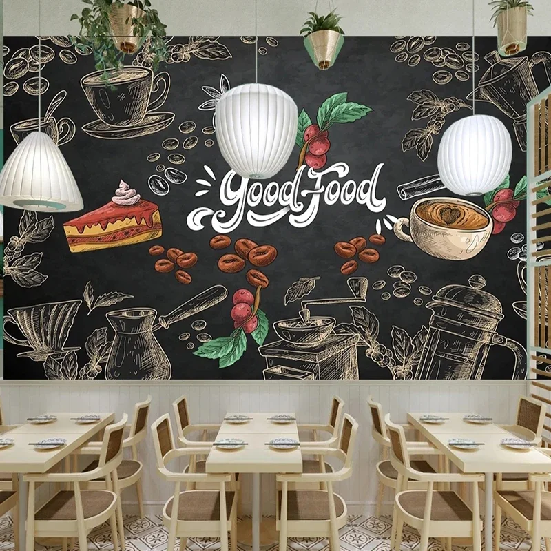 Custom Wall Murals Wallpaper Modern Gourmet Coffee Shop Tooling Background Dinning Room Cafe Decor Papel De Parede  טפט לשיש מטב