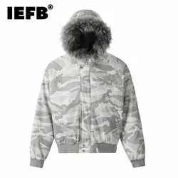 IEFB American Style Men's Padded Jackets Hooded Fur Collar Camouflage Worn-out Washed Loose Male Thick Coats Winter New 9C8600